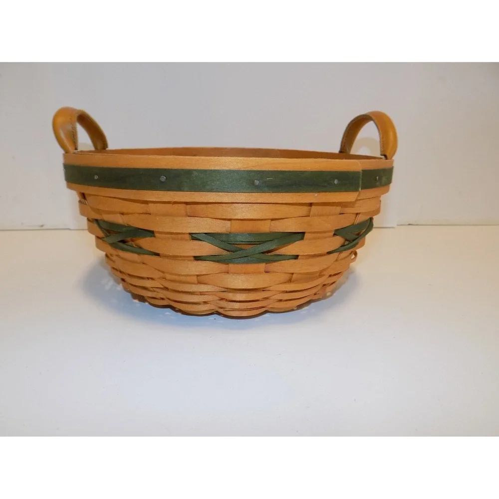 Popcorn Basket w/ Liner & Protector 1999 Christmas Holiday Longaberger GREEN